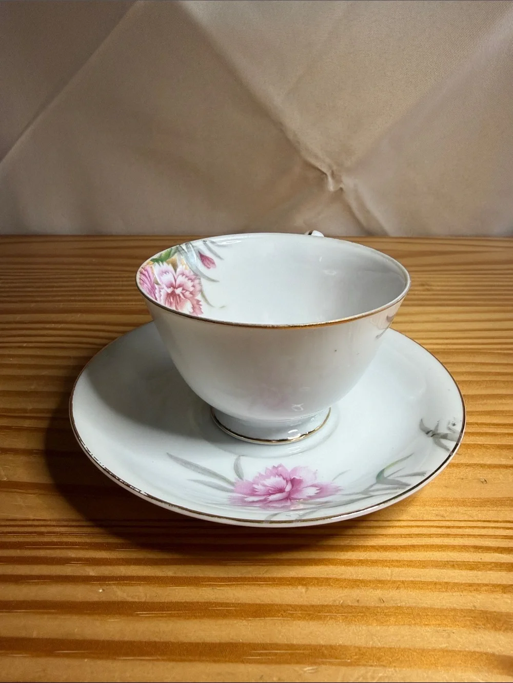 Antique Noritake Japan Pink Carnation Teacup & Saucer Set 1921-1924